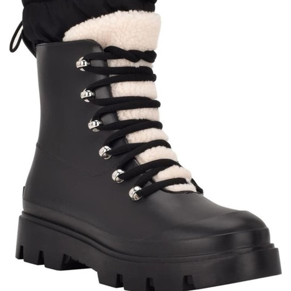 Marc Fisher LTD Freely Boots Faux Fur Lace Up Lug Sole Booties Black Size 9 NEW - Picture 1 of 8